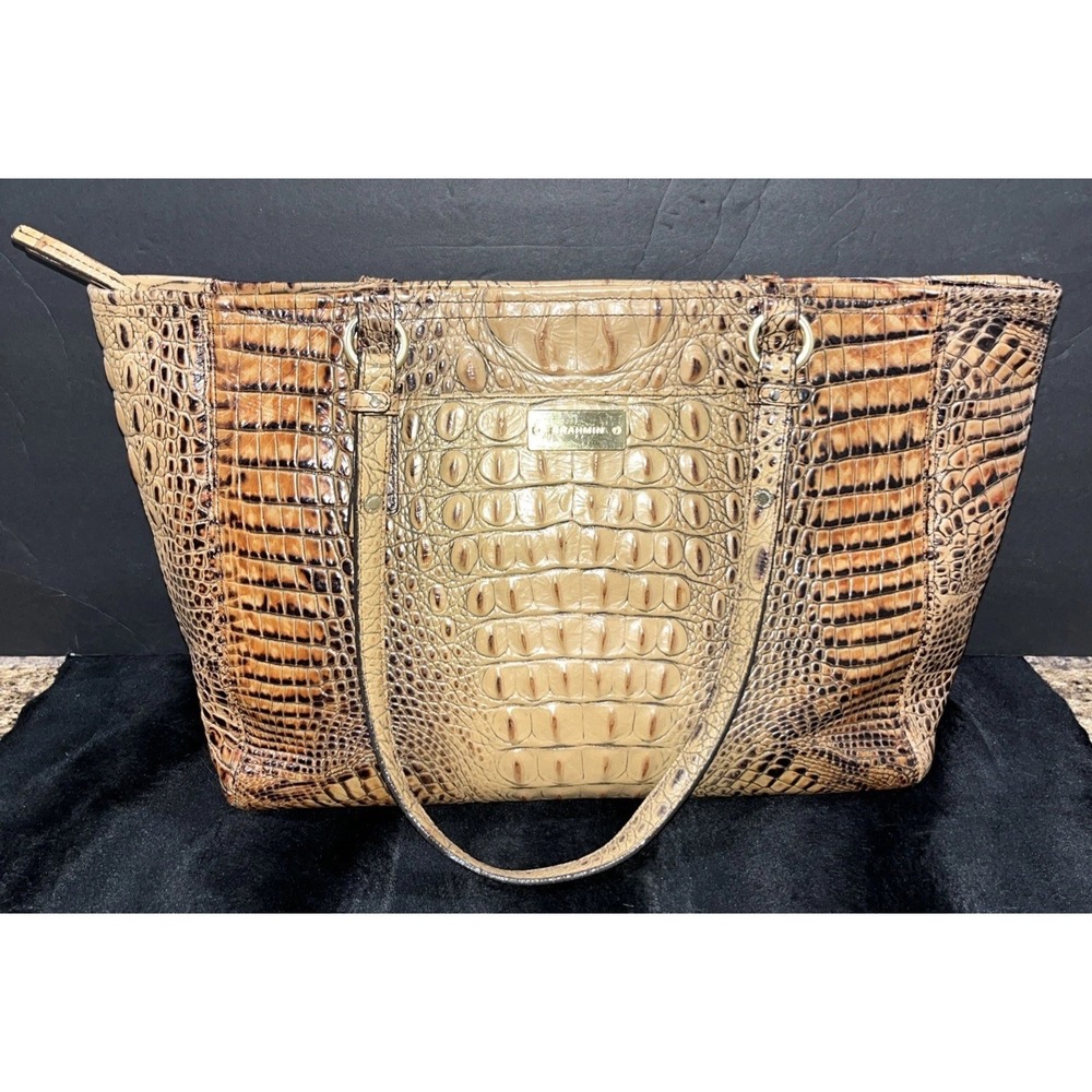 Brahmin Medium Asher Tote Croc Embossed Melbourne Leather Multi Shades of Brown